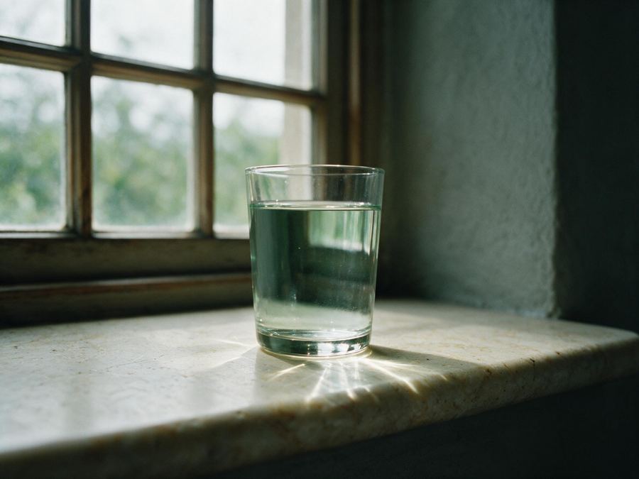 A glass of clear tap water